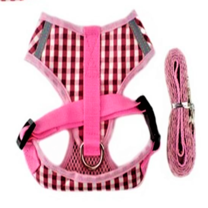 The Back Of The Pink Plaid Dog Harness & Leash Set