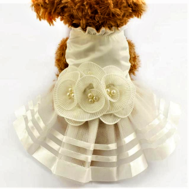 white dog dress Smocked Daisy with Cooling Effect White Bridal Dog Tutu Layered Lace Princess Dog Dress