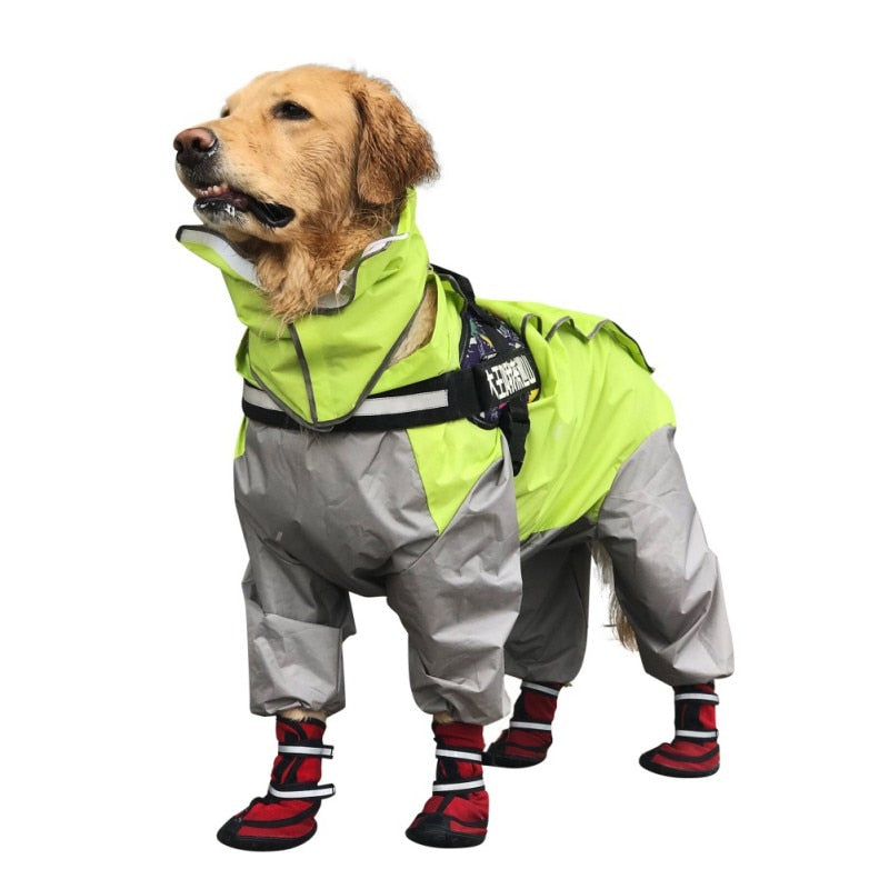 A Dog Wearing The Red High Top Dog Rain Booties