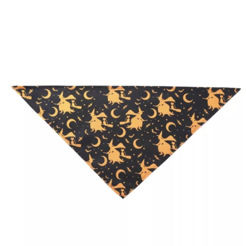 Black Halloween Dog Scarf Bandana With Witches And Moons