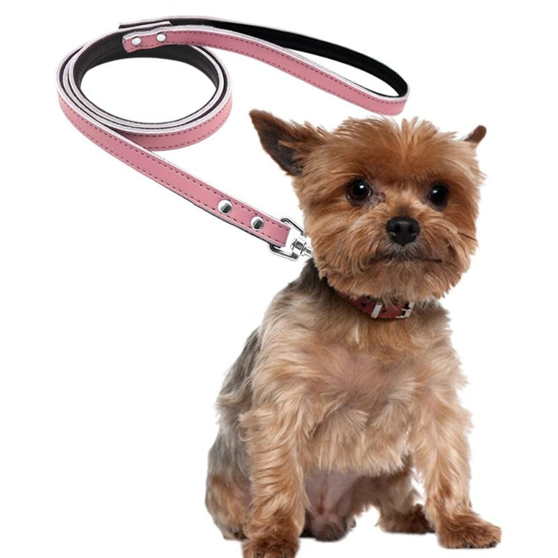 A Dog Wearing A Toggy Doggy Pink Leather Dog Leash