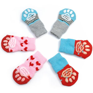 Blue, Pink & Red Indoor Knit Dog Socks