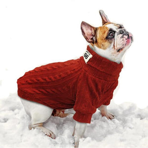 A dog wearing a Red Classic Knit Warm Sweater
