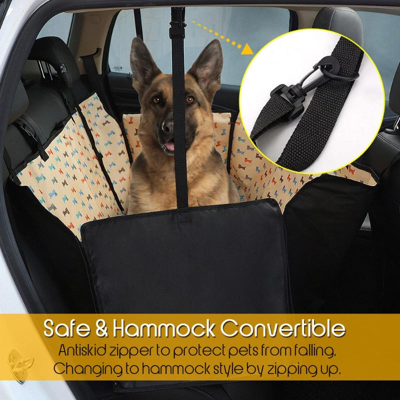 A Dog Sitting On A Beige Car Seat Back Cover Dog Mat Protector With Dog Design