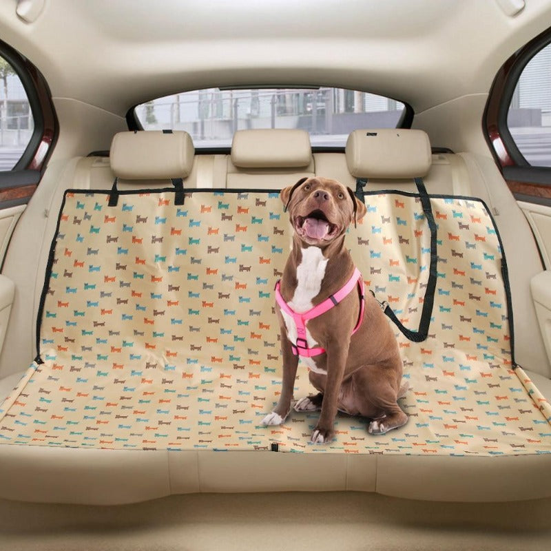 Beige Car Seat Back Cover Dog Mat Protector With Dog Design