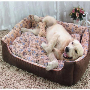 A Dog Laying on A Coffee Colored Fleece Doggy Bed