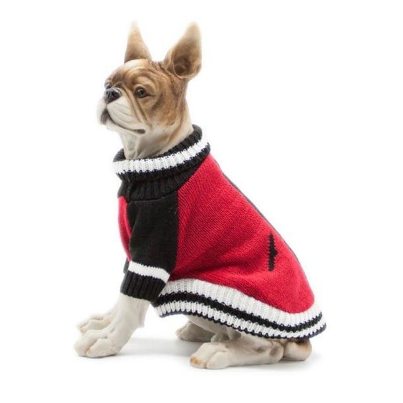 A Dog Wearing A Cool Red Turtleneck Dog Sweater