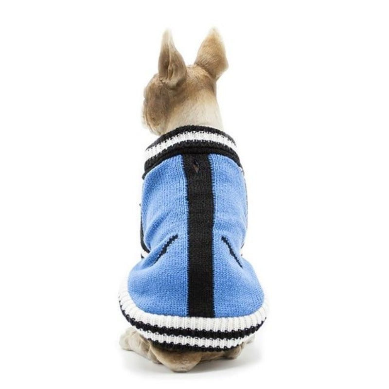 A Dog Wearing A Cool Blue Turtleneck Dog Sweater