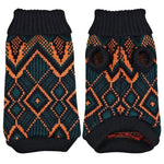 Load image into Gallery viewer, Stretchy dog sweater that has a pretty patterned design of bluish-black and orange alternately.
