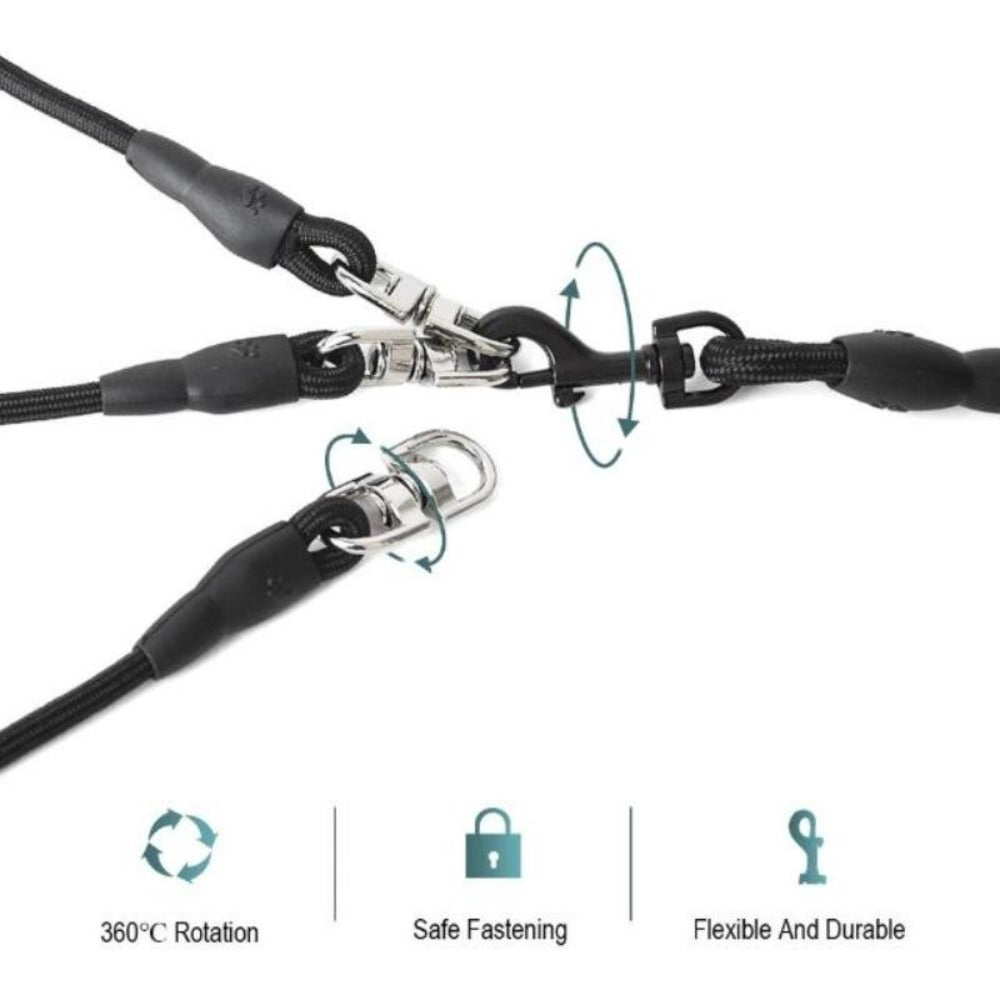 The Detachble Attachments Of The Assistant Ropes Of The Black Detachable Triple Leash with Foam Handle