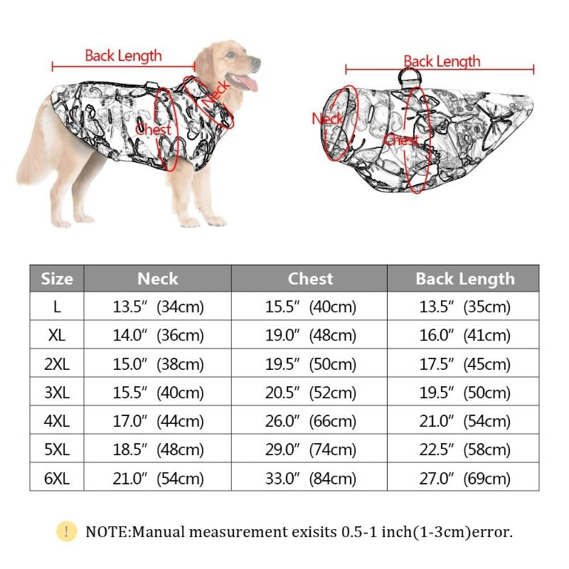 patterned Dog Vest Size Guide