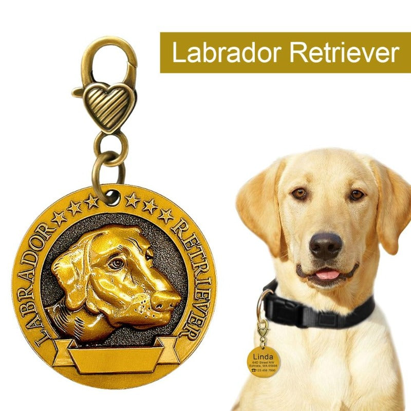 A Labrador Retriever Wearing A Dog Breed Personalized ID Tag Labrador Retriever