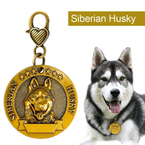 A Siberian Husky Dog Wearing A Dog Breed Personalized ID Tag Siberian Husky