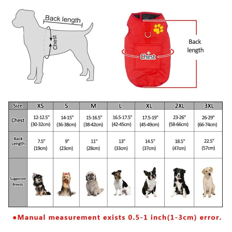 Double Sided Dog Vest Size guide