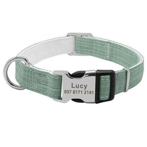 Green Nylon Adjustable Personalized Dog Tag Collar with Metal Buckle and D-Ring