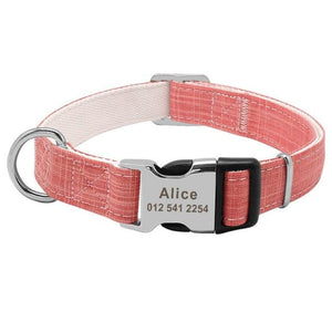  Pink Nylon Adjustable Personalized Dog Tag Collar with Metal Buckle and D-Ring