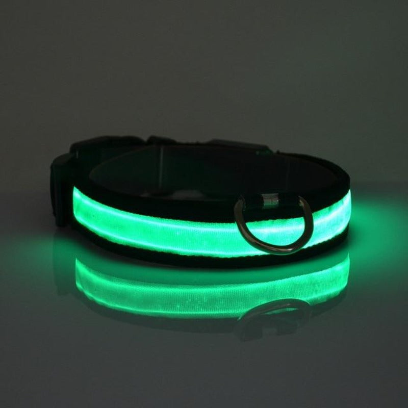 Glow In The Dark Dog Collar with Green LED light 