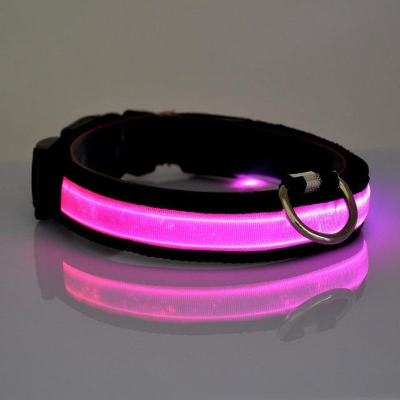 Glow In The Dark Dog Collar with Pink LED light 