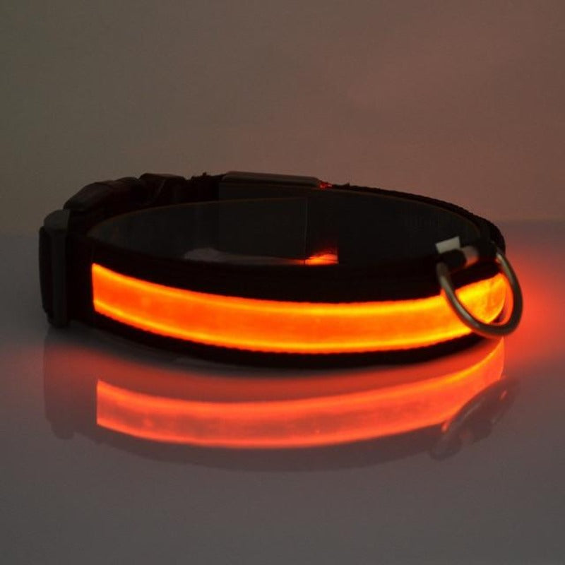 Glow In The Dark Dog Collar with Orange LED light 
