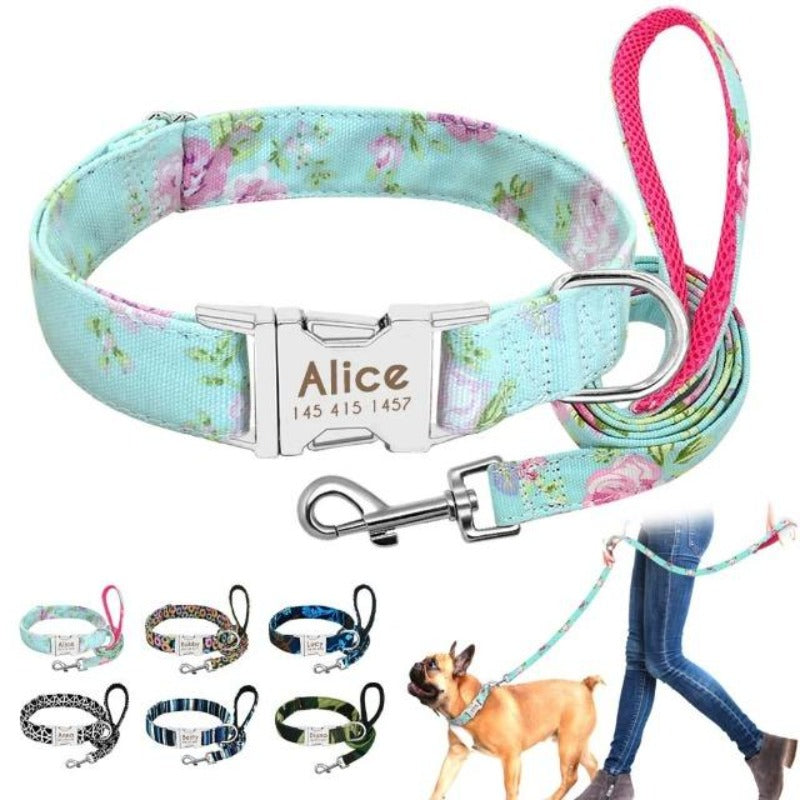 Personalized Dog Tag Collar & Leash S-L