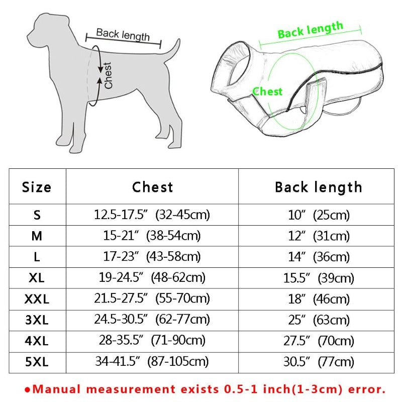 Warm Reflective Dog Vest Size Guide