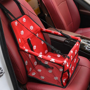 Red Car Seat/Mesh Hammock For Dogs With Pawprints
