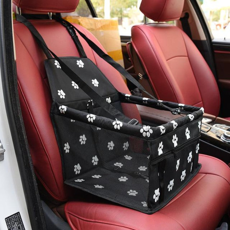 Black Car Seat/Mesh Hammock For Dogs With Pawprints