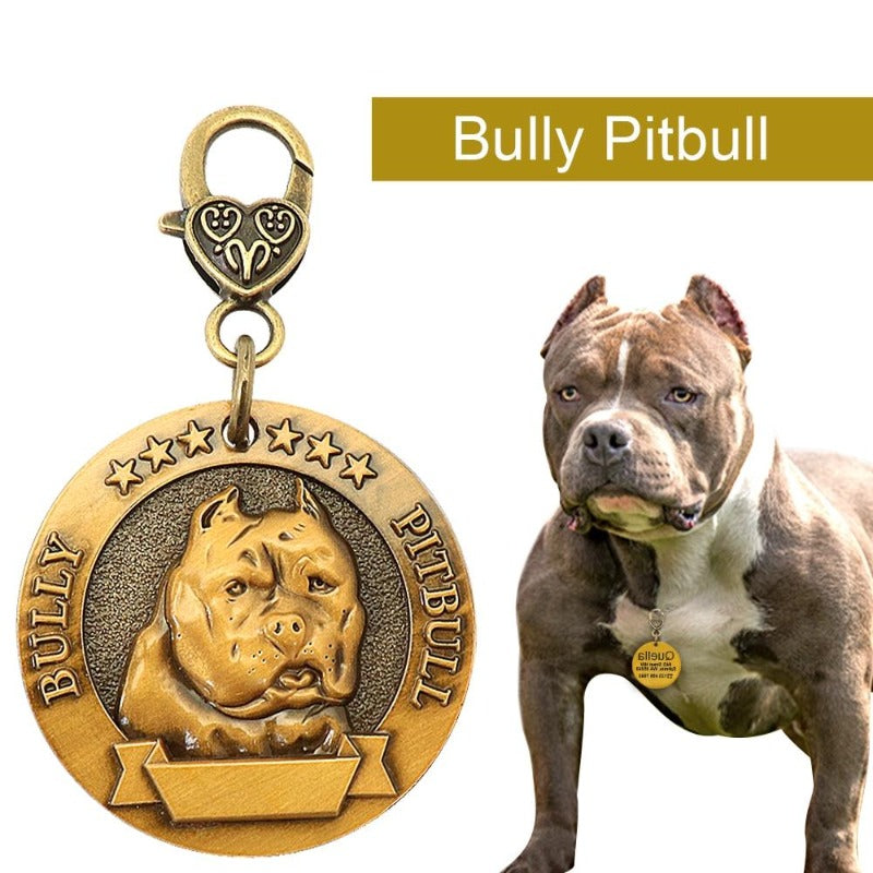 A Bully Pitbull Dog Wearing A Toggy Doggy Dog Breed Personalized ID Tag Bully PitBull 