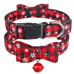Load image into Gallery viewer, Christmas Dog Collar With Bell &amp; Bow Tie in Dark Red &amp; Snowflake Design

