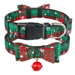 Load image into Gallery viewer, Christmas Dog Collar With Bell &amp; Bow Tie in Green &amp; Snowflake Design
