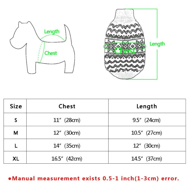 Warm Red Christmas Dog Sweater Size Guide