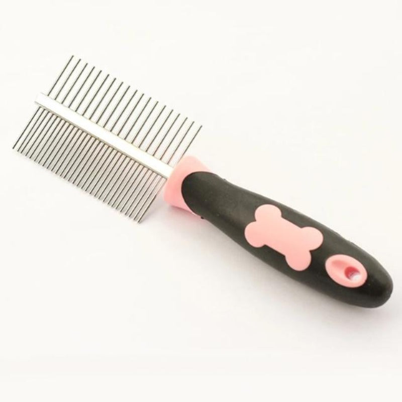 Bone Patterned Two-Sided Stainless Steel Comb in Pink