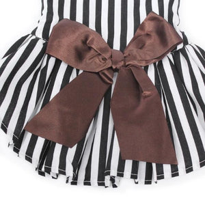 Big Brown Bow Decoration On The Black And White Striped Dog Dress