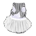 Load image into Gallery viewer, The Back Side Of The Black And White Striped Dog Dress With Lining And Velcro
