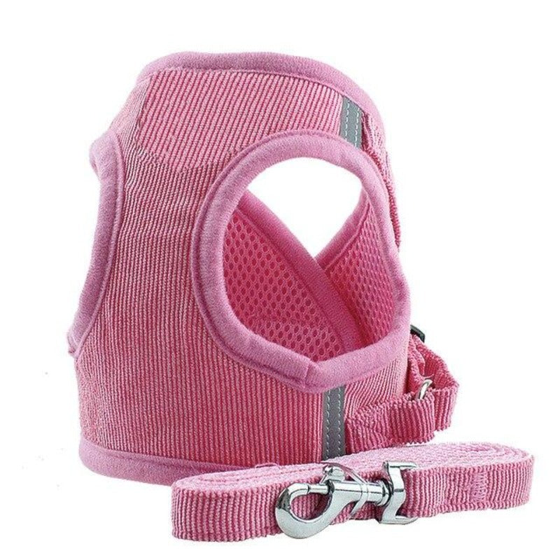 Pink Corduroy Dog Harness & Leash Set