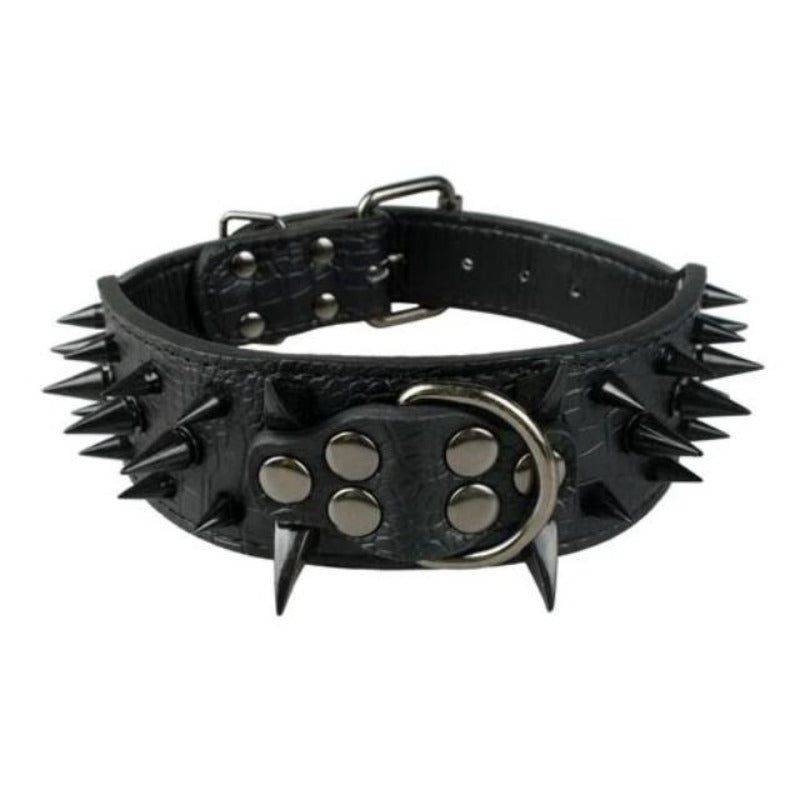  Black Leather with Black Spike Studded Collar