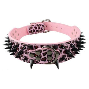  Pink Leather with Black Spike Studded Collar