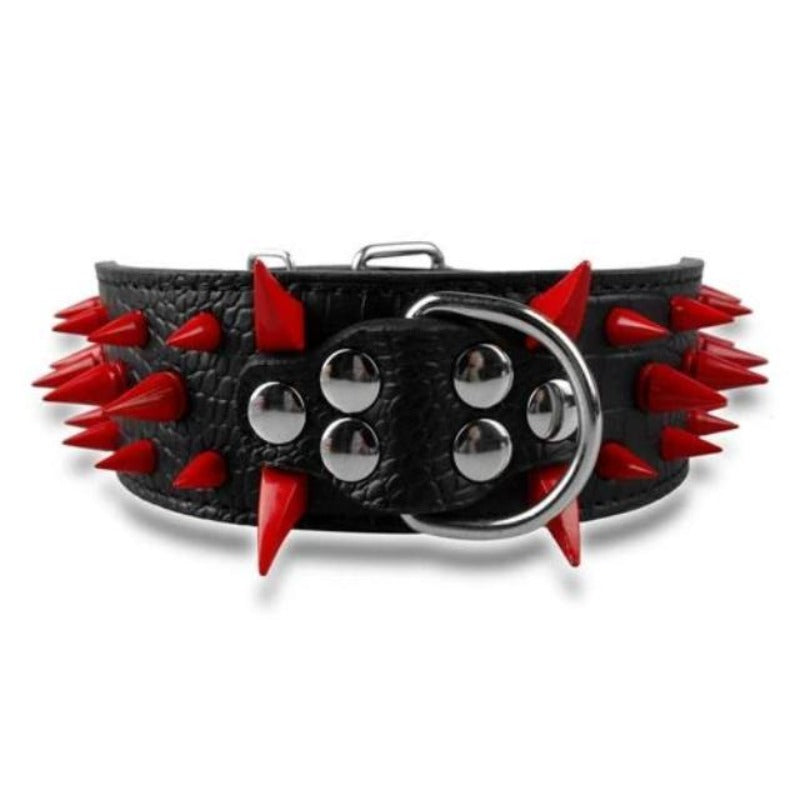  Black Leather with Red Spike Studded Collar