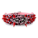 Load image into Gallery viewer,  Pink Leather with Red Spike Studded Collar
