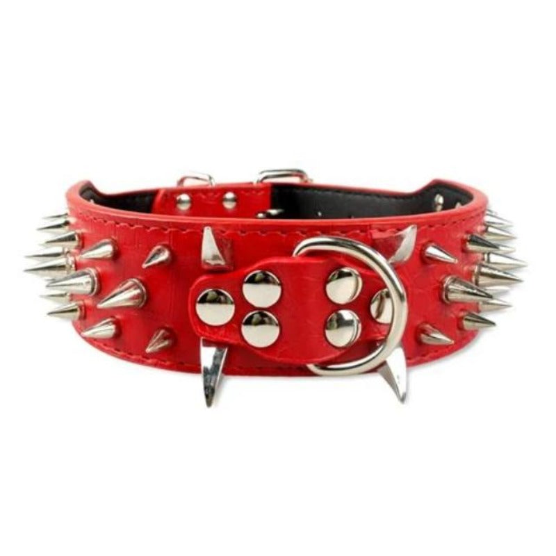 Red Leather Spike Studded Collar