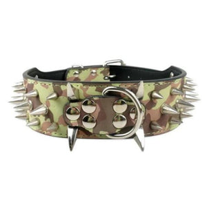 Camouflage Leather Spike Studded Collar