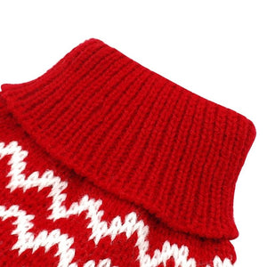 Warm Red Christmas Dog Sweater Turtleneck Collar