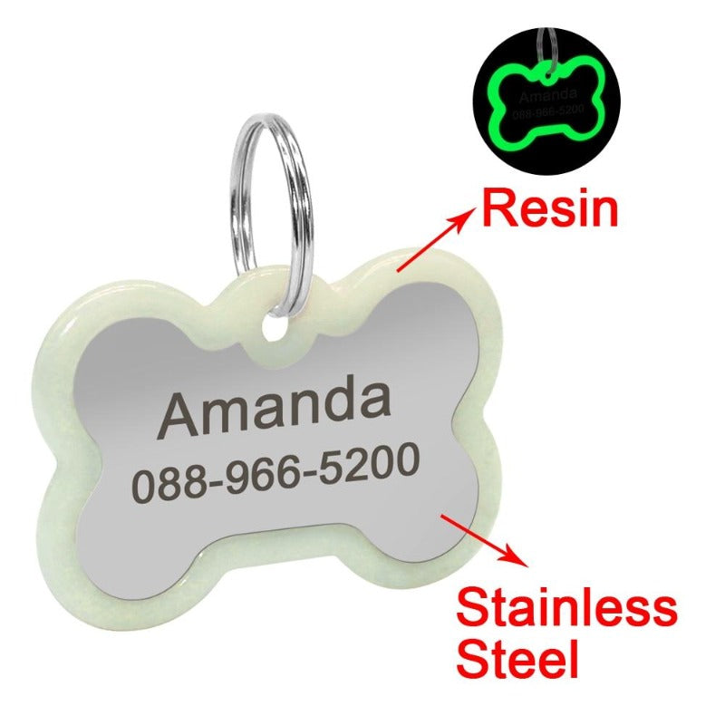  Personalized Engraved Dog Tag Is Made Of Glow In The Dark Resin And Stainless Steel