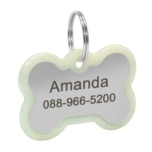 A Bone Shaped Personalized Engraved Glowing Stainless Steel Dog Tag