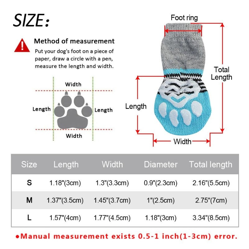 Indoor Knit Dog Socks Size Guide