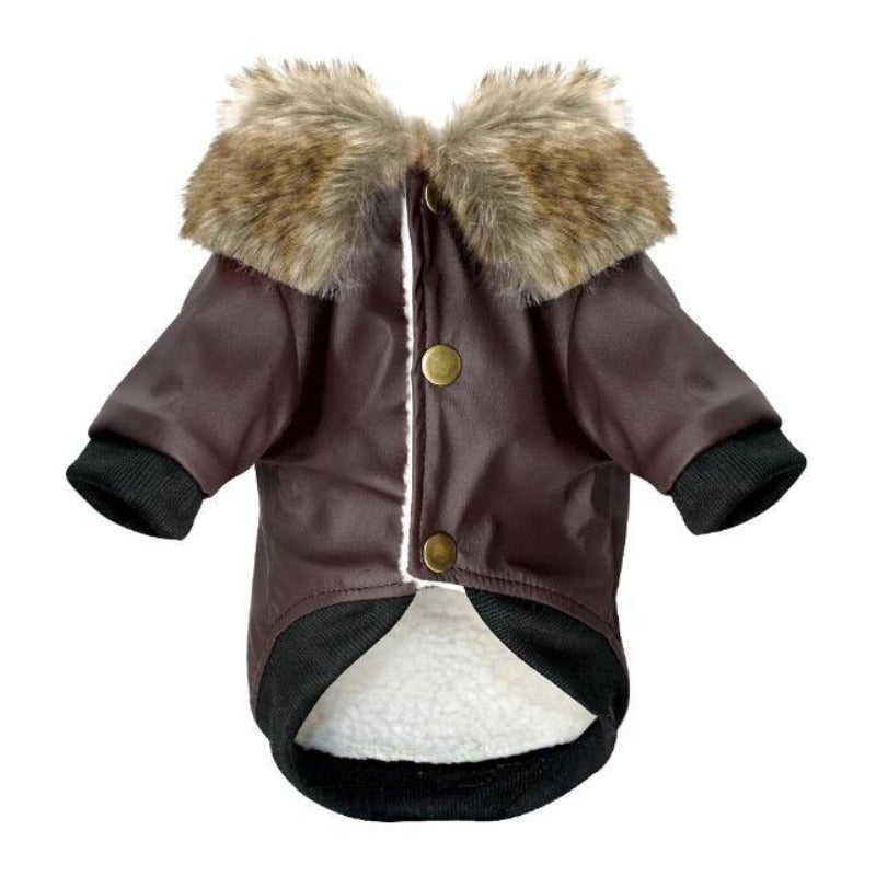  Brown Fur Collared Leather Dog Jacket