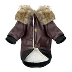 Load image into Gallery viewer,  Brown Fur Collared Leather Dog Jacket
