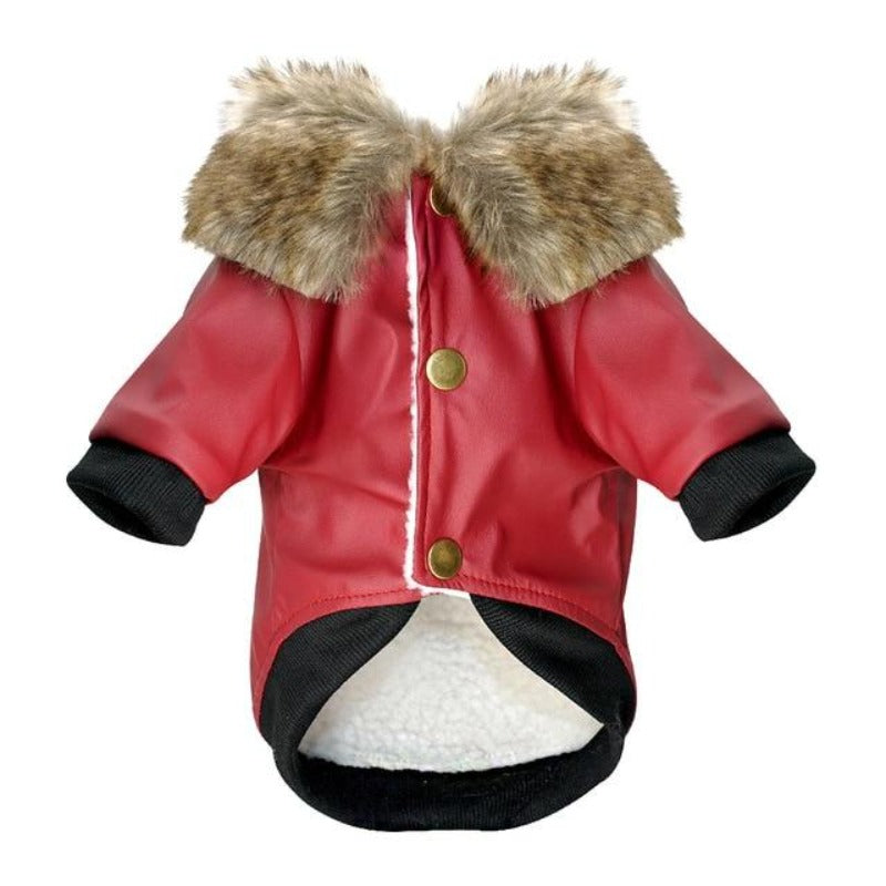  Red Fur Collared Leather Dog Jacket 