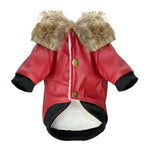 Load image into Gallery viewer,  Red Fur Collared Leather Dog Jacket 
