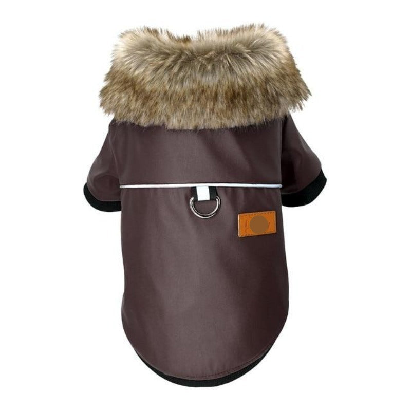 Brown Fur Collared Leather Dog Jacket